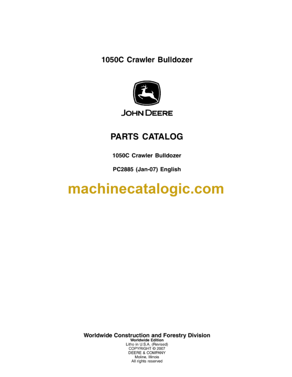 John Deere 1050C Crawler Bulldozer Parts Catalog (PC2885)