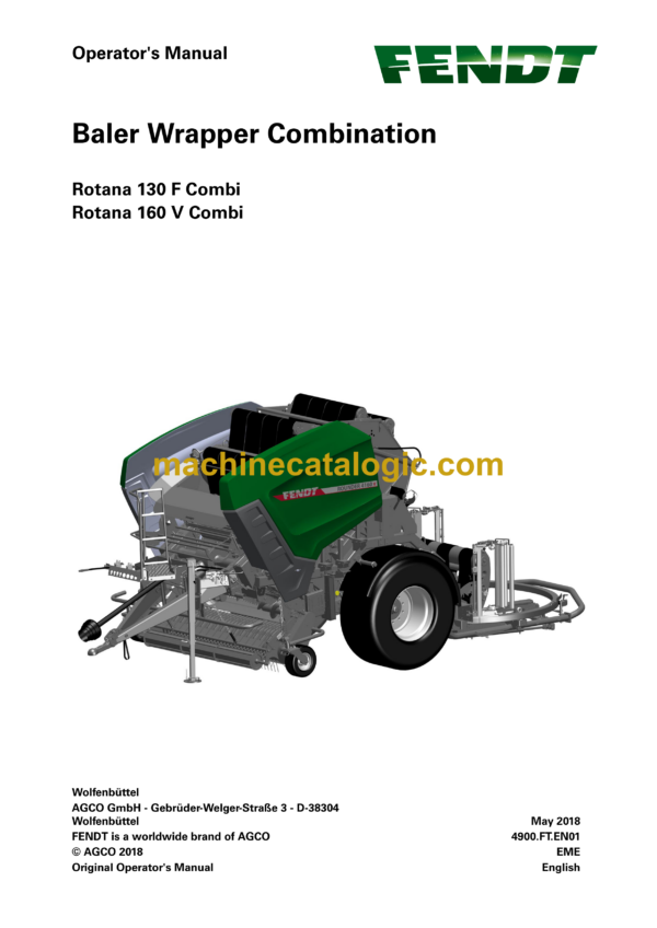 Fendt Rotana 130F Combi, 160V Combi Baler Wrapper Combination Operator's Manual