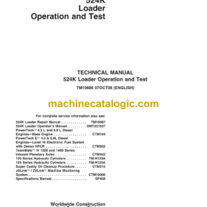 John Deere 524K Loader Operation and Test Technical Manual (TM10686)