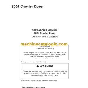 John Deere 950J Crawler Dozer Operator's Manual (OMT18824)