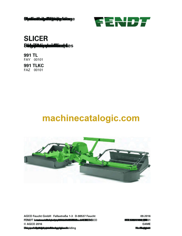 Fendt 991 TL, 991 TLKC Slicer Operator's Manual (FEL1287770401)