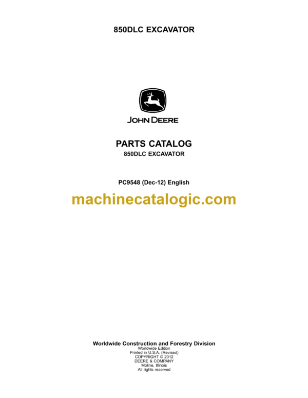 John Deere 850DLC Excavator Parts Catalog (PC9548)