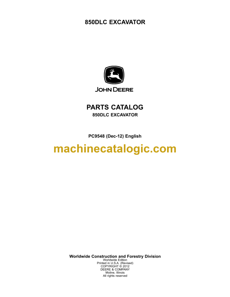 John Deere 850DLC Excavator Parts Catalog (PC9548)