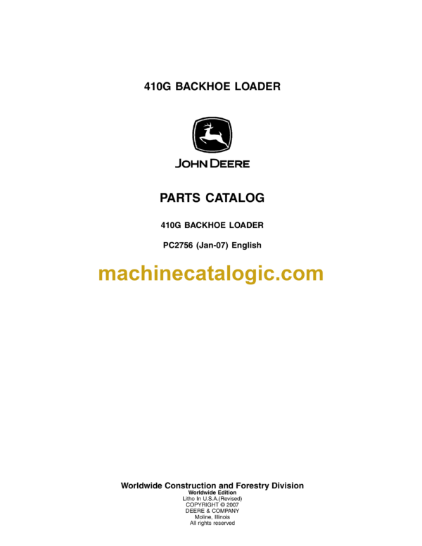 John Deere 410G Backhoe Loader Parts Catalog (PC2756)