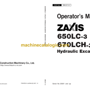 Hitachi ZX470LCH-5G Extendable Truck Frame Operator's Manual & Parts Catalog (EM1J7-1-2)