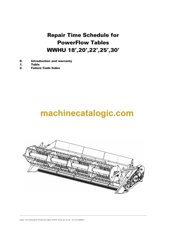 Fendt WWHU 18', 20', 22', 25', 30' PowerFlow Tables Repair Time Schedule