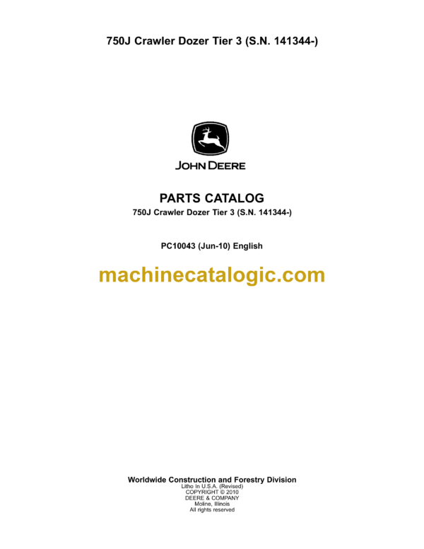 John Deere 750J Tier3 Crawler Dozer Parts Catalog (PC10043)