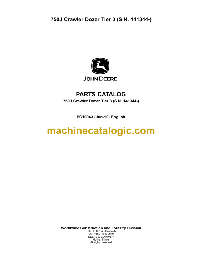 John Deere 750J Tier3 Crawler Dozer Parts Catalog (PC10043)