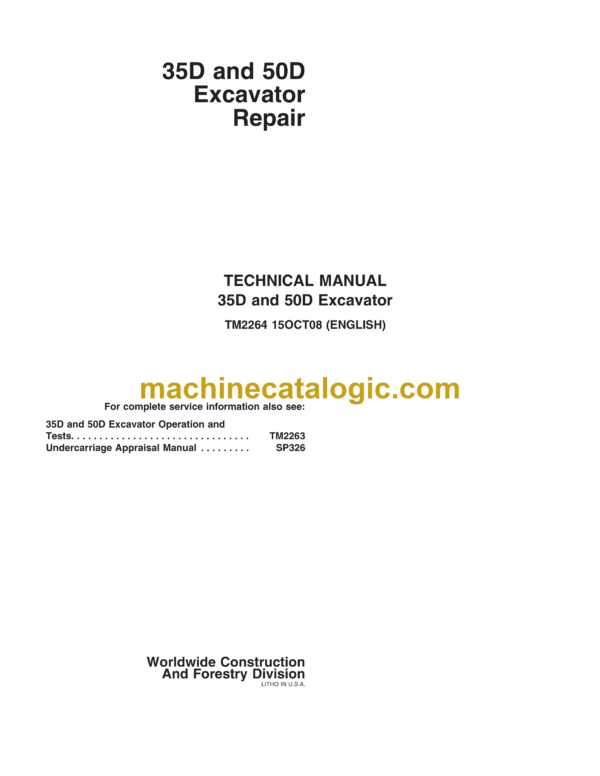 John Deere 35D and 50D Excavator Repair Technical Manual (TM2264)