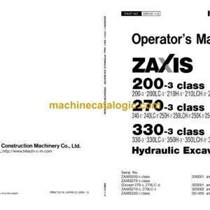 Hitachi ZX200-3,ZX240-3,ZX270-3,ZX330-3 Excavator Operator's Manual (EM1U1-1-2)