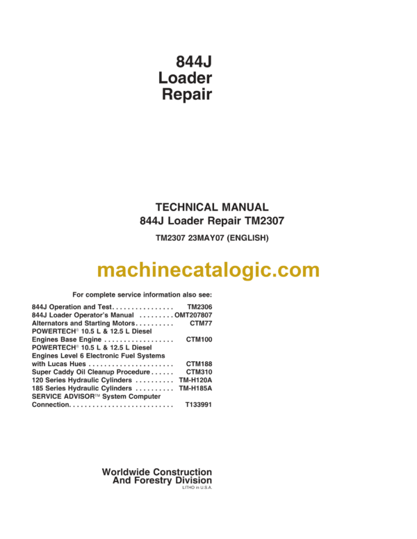 John Deere 844J Loader Repair Technical Manual (TM2307)