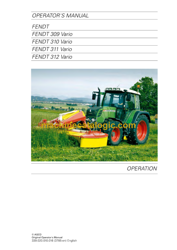 Fendt 309, 310, 311, 312 Vario Farmer Operator's Manual