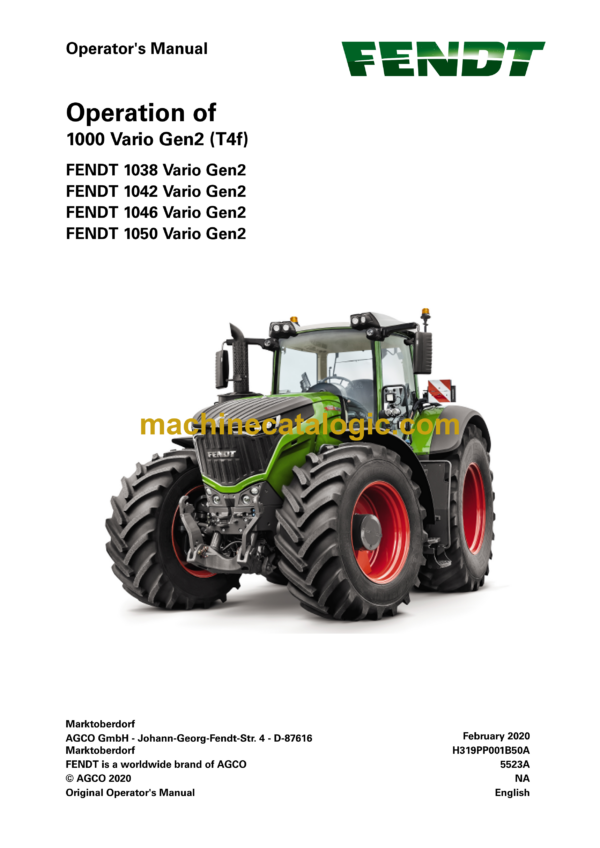 Fendt 1000, 1038, 1042, 1046, 1050 Vario Gen2 Tf4 Operation and Maintenance Manual