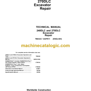 John Deere 240DLC and 270DLC Excavator Repair Technical Manual (TM2323)