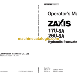 Hitachi ZX17U-5A, ZX26U-5A Hydraulic Excavator Operator’s Manual (ENMABA-1-5)