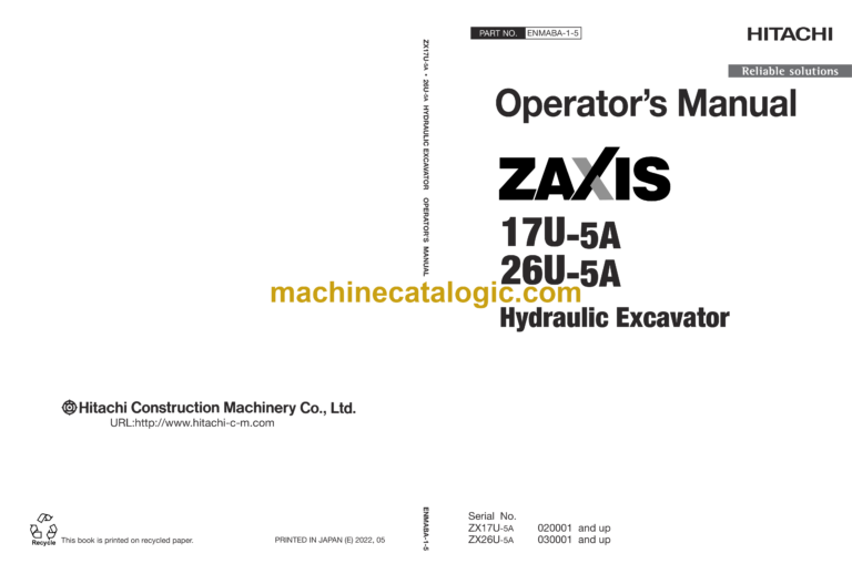Hitachi ZX17U-5A, ZX26U-5A Hydraulic Excavator Operator’s Manual (ENMABA-1-5)