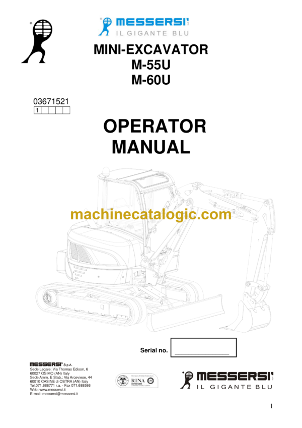 Messersi M55U, M60U Mini Excavator Operator Manual