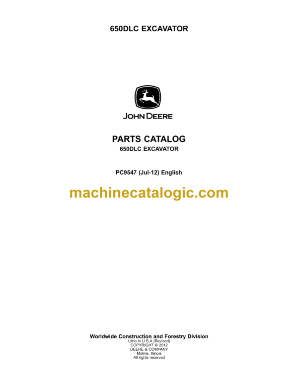 John Deere 650DLC Excavator Parts Catalog (PC9547)