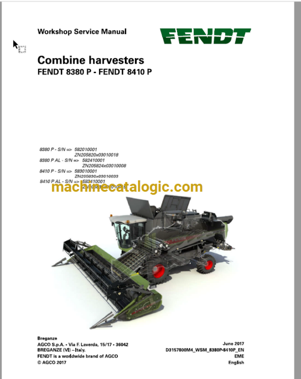 Fendt 8380P - 8410P Combine Harvesters Workshop Service Manual