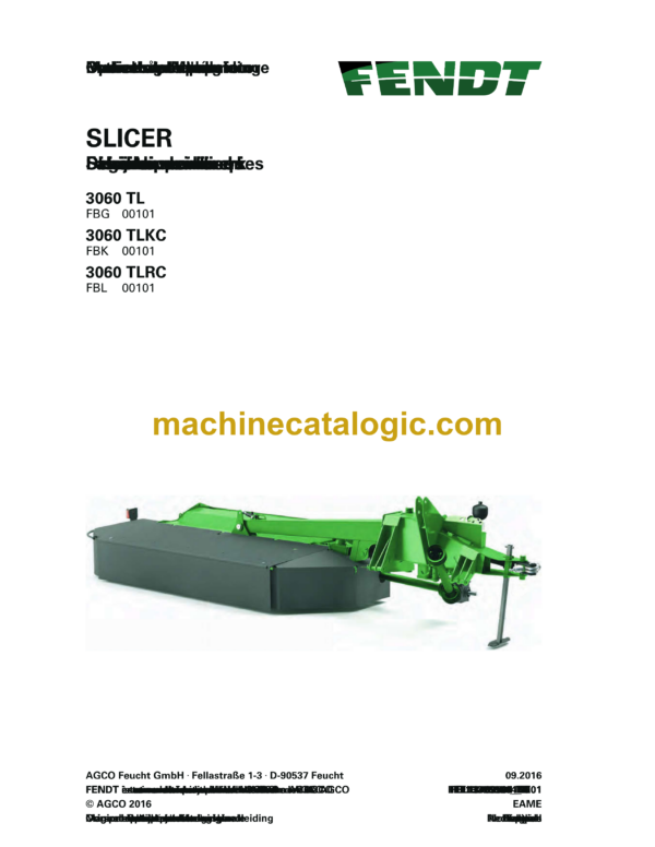 Fendt 3060 TL, 3060 TLKC, 3060 TLRC Slicer Operator's Manual (FEL1376950401)