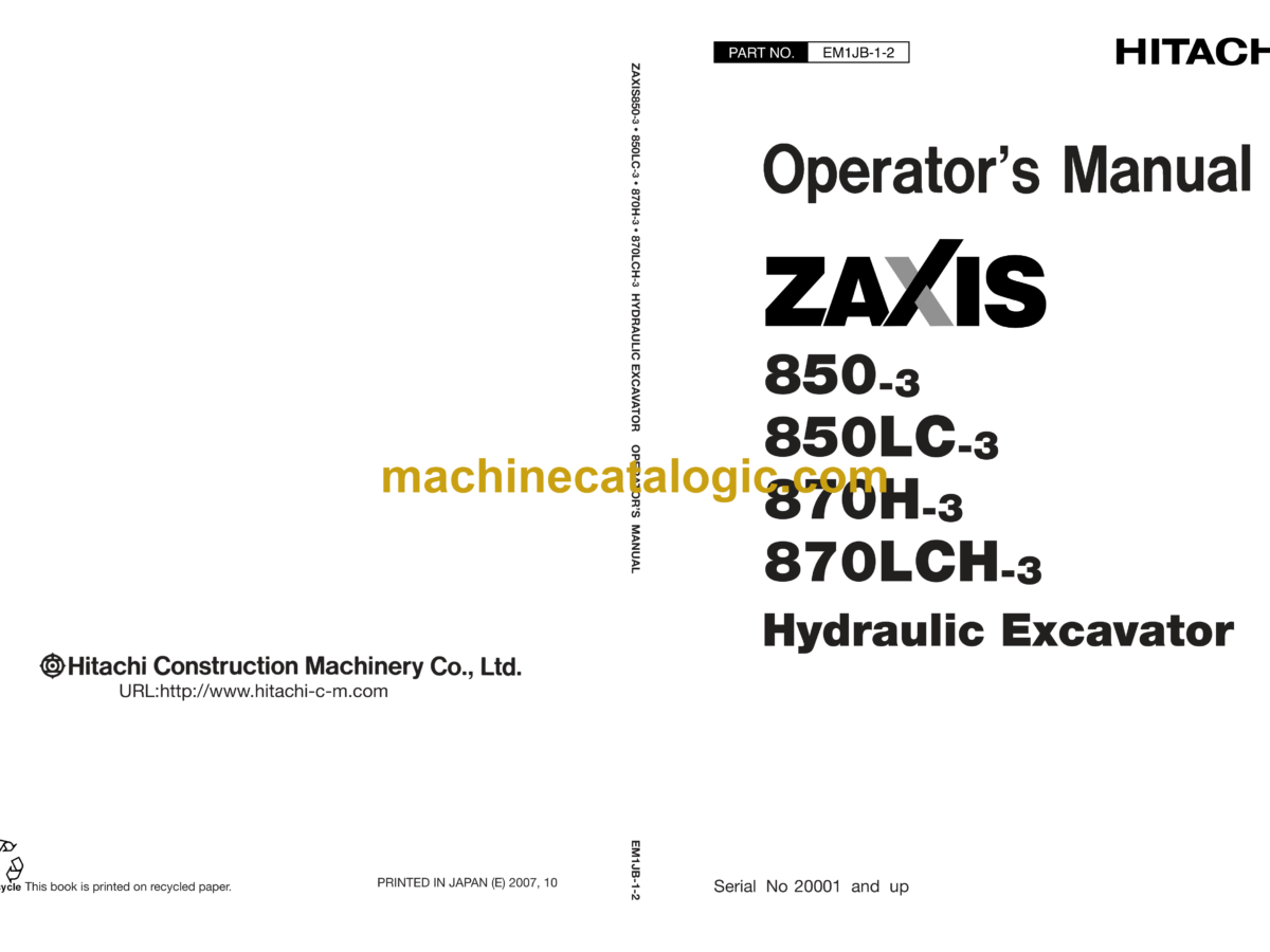 100％品質 Hitachi ZX850-3,ZX850LC-3,ZX870H-3,ZX870LCH-3 Hydraulic 和書