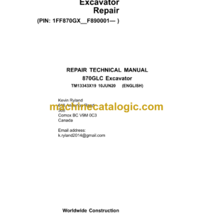 John Deere 870GLC Excavator Repair Technical Manual (TM13343X19)