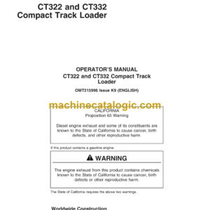 John Deere CT322 and CT332 Compact Track Loader Operator's Manual (OMT215996)