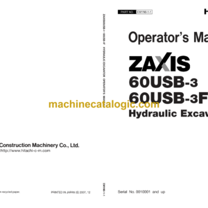 Hitachi ZX60USB-3,ZX60USB-3F Hydraulic Excavator Operator's Manual (EM1N0-1-1, EM1N0-1-2, EM1N0-1-3)