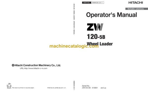 Hitachi ZW120-5B Wheel Loader Operator's Manual (ENMNCB-CA1-1)