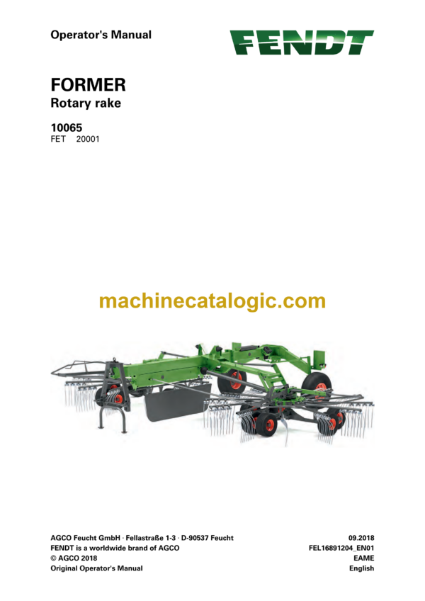 Fendt 10065 Former Rotary Rake Operator's Manual