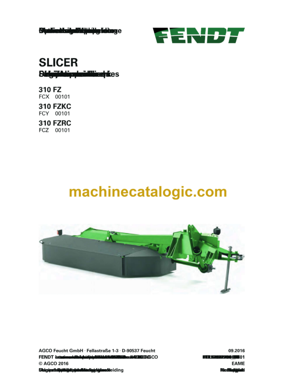 Fendt 310 FZ, 310 FZKC, 310 FZRC Slicer Operator's Manual (FEL1282270401)