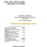 John Deere 444J, 544J, 624J Loader Operation and Test Technical Manual (TM2135)