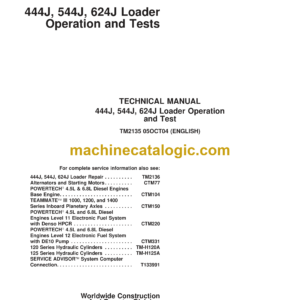 John Deere 444J, 544J, 624J Loader Operation and Test Technical Manual (TM2135)