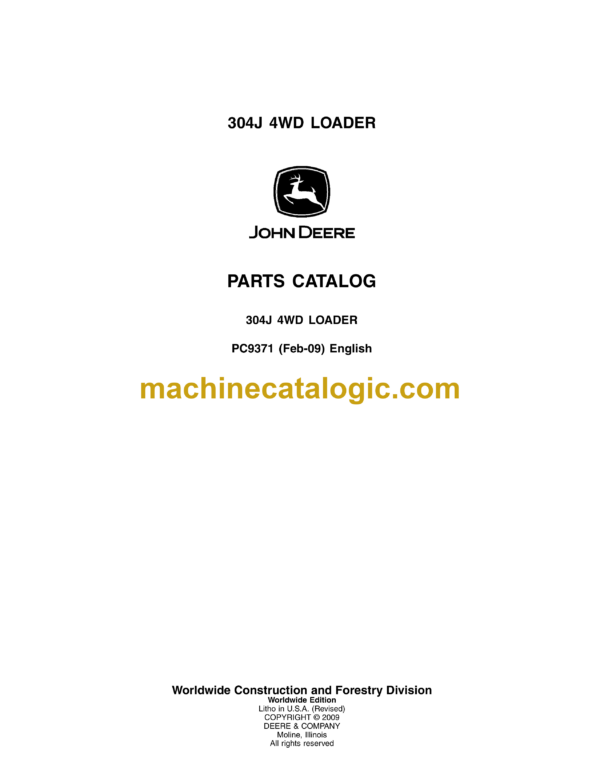 John Deere 304J 4WD Loader Parts Catalog (PC9371)