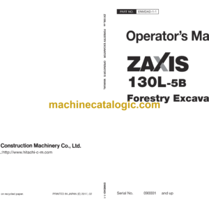 Hitachi ZX130L-5B Forestry Excavator Operator’s Manual (ENMDAD-1-1)