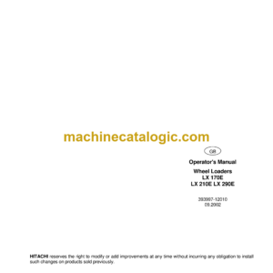 Hitachi LX170E,LX210E,LX290E Wheel Loader Operator's Manual