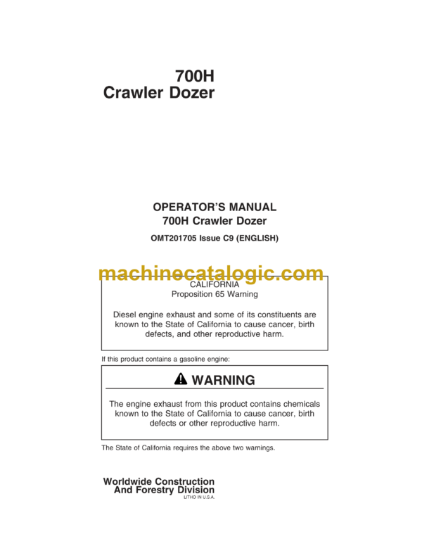 John Deere 700H Crawler Dozer Operator's Manual (OMT201705)