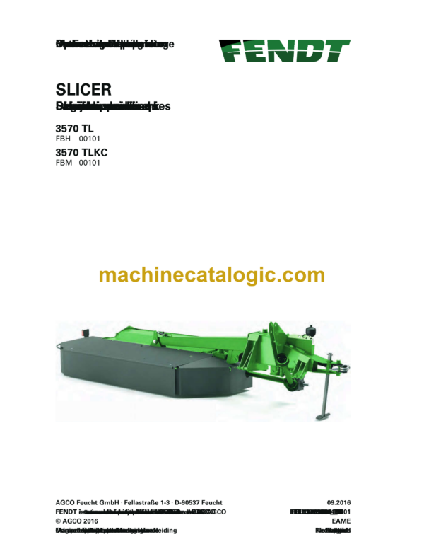 Fendt 3570 TL, 3570 TLKC Slicer Operator's Manual (FEL1376960401)