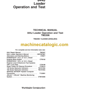 John Deere 844J Loader Operation and Test Technical Manual (TM2306)