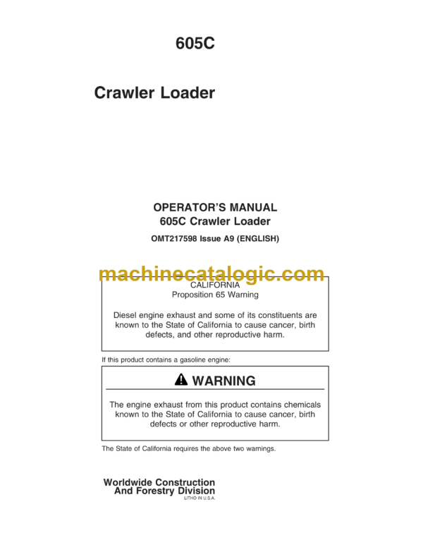 John Deere 605C Crawler Loader Operator's Manual (OMT217598)