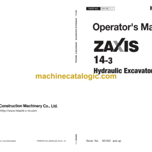 Hitachi ZX14-3 Hydraulic Excavator Operator's Manual (EM1NC-1-1, EM1NC-1-2)