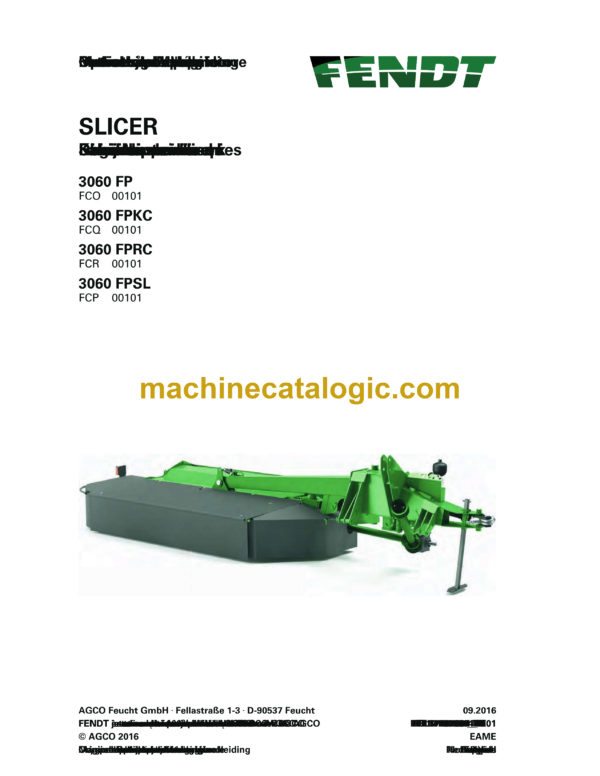 Fendt 3060 FP, 3060 FPKC, 3060 FPRC, 3060F FPSL Slicer Operator's Manual (FEL1718760401)