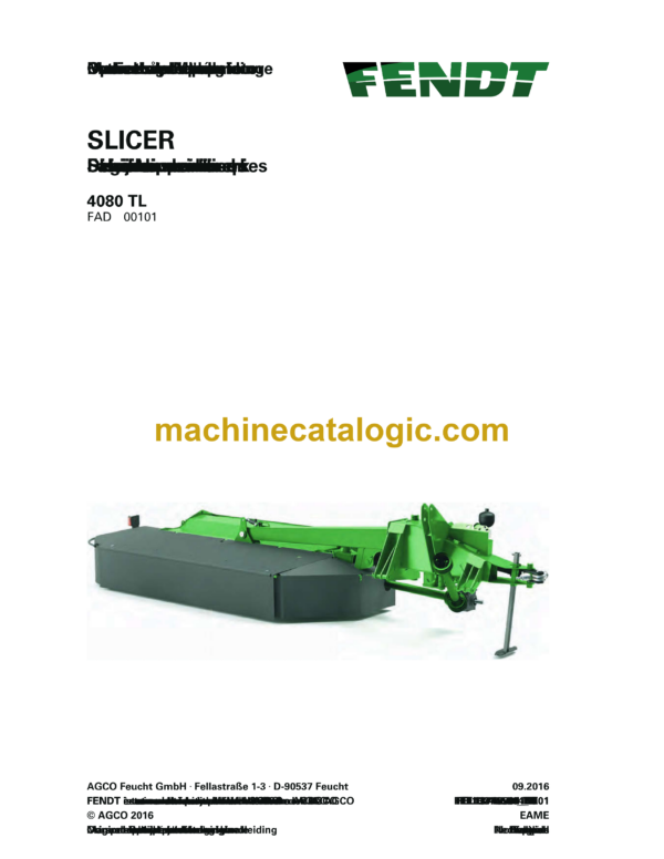 Fendt 3080 TL Slicer Operator's Manual (FEL1374550401)