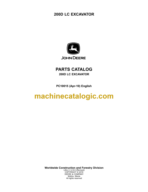 John Deere 200D LC Excavator Parts Catalog (PC10015)