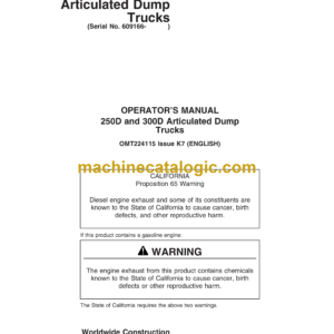 John Deere 250D, 300D Articulated Dump Trucks Operator's Manual (OMT224115