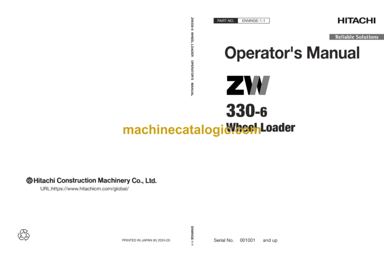 Hitachi ZW330-6 Wheel Loader Operator's Manual (ENMNGE-1-1)