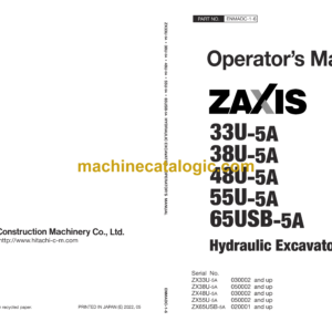 Hitachi ZX33U-5A, ZX38U-5A, ZX48U-5A, ZX55U-5A, ZX65USB-5A Hydraulic Excavator Operator’s Manual (ENMADC-1-6, ENMADC-1-7)