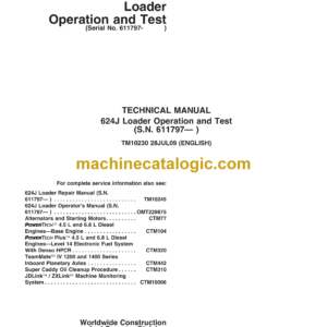 John Deere 624J Loader Operation and Test Technical Manual (TM10230)