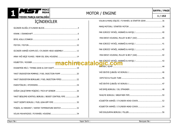 MST M642, M644 Backhoe Loader Spare Parts Catalogue (EN-TR)