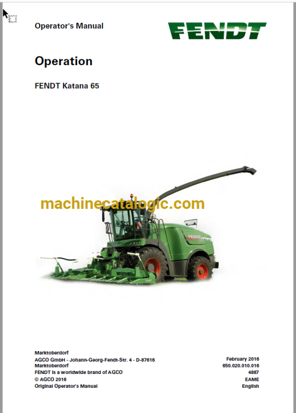 Fendt Katana 65 Full Operator's Manual